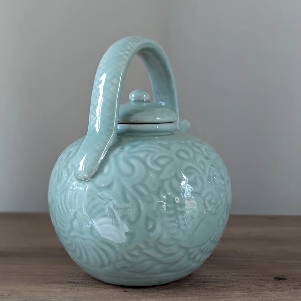 Japanese Clay Celadon Green Glaze 10 Inch Teapot